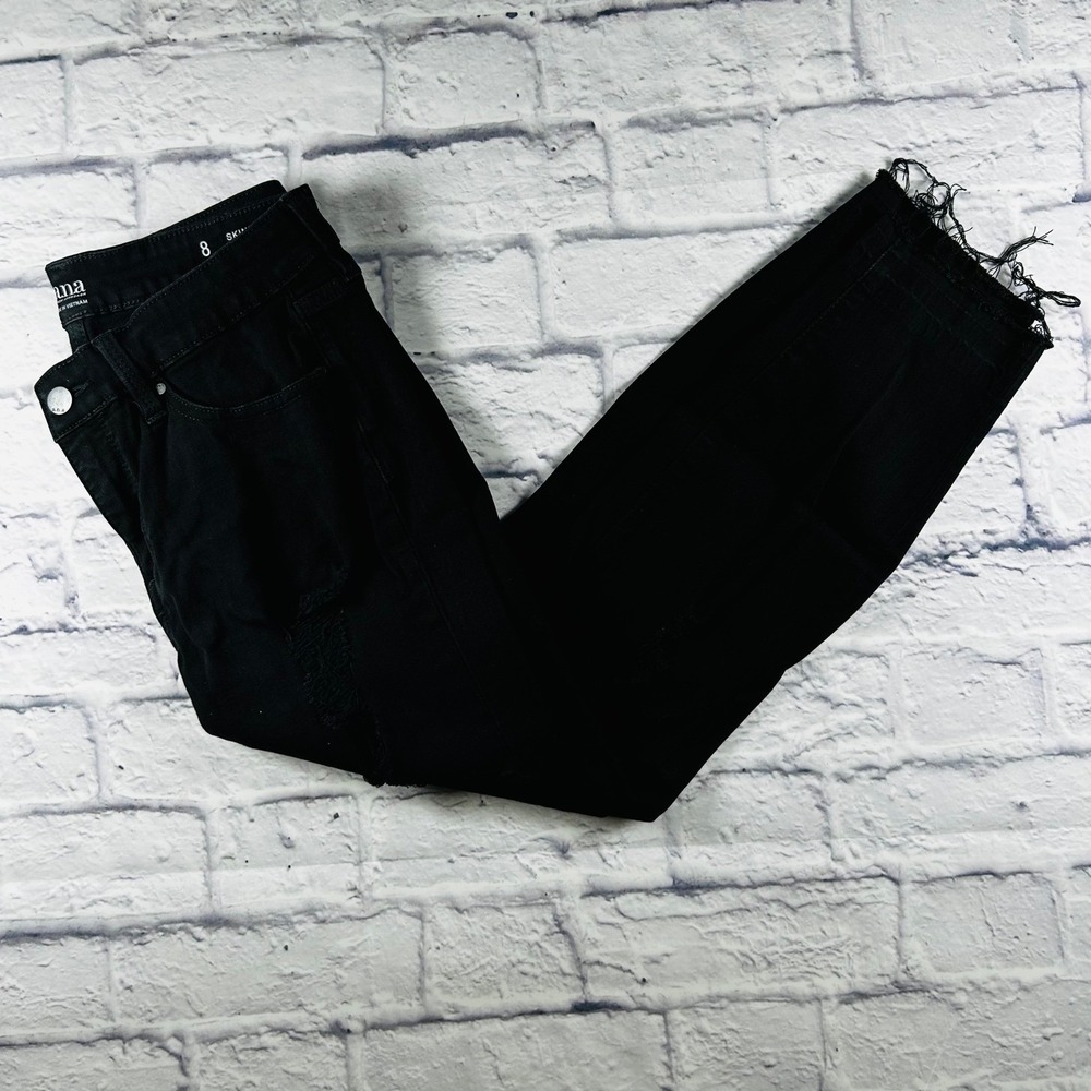 ANA A New Approach Women's Black Distressed Skinny Ankle Jeans Size 8 Raw Hem